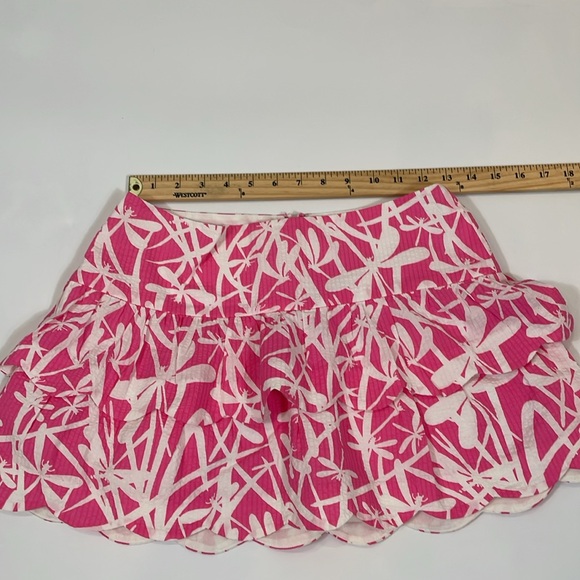 Lilly Pulitzer Mini Skirt Size 0 Pink And White Dragonfly Print Scalloped EUC - Picture 5 of 10